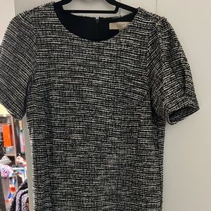 Loft Grey/Black/White Houndstooth Puff Sleeve Dress with Buttons on Bottom